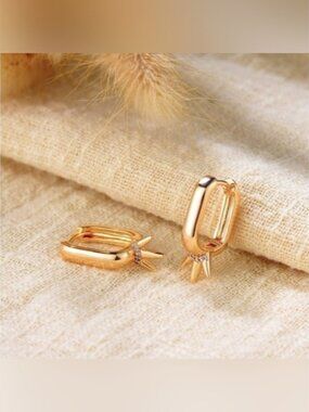 14k Gold Plated Oval Cubic Zirconia Hoop Earrings